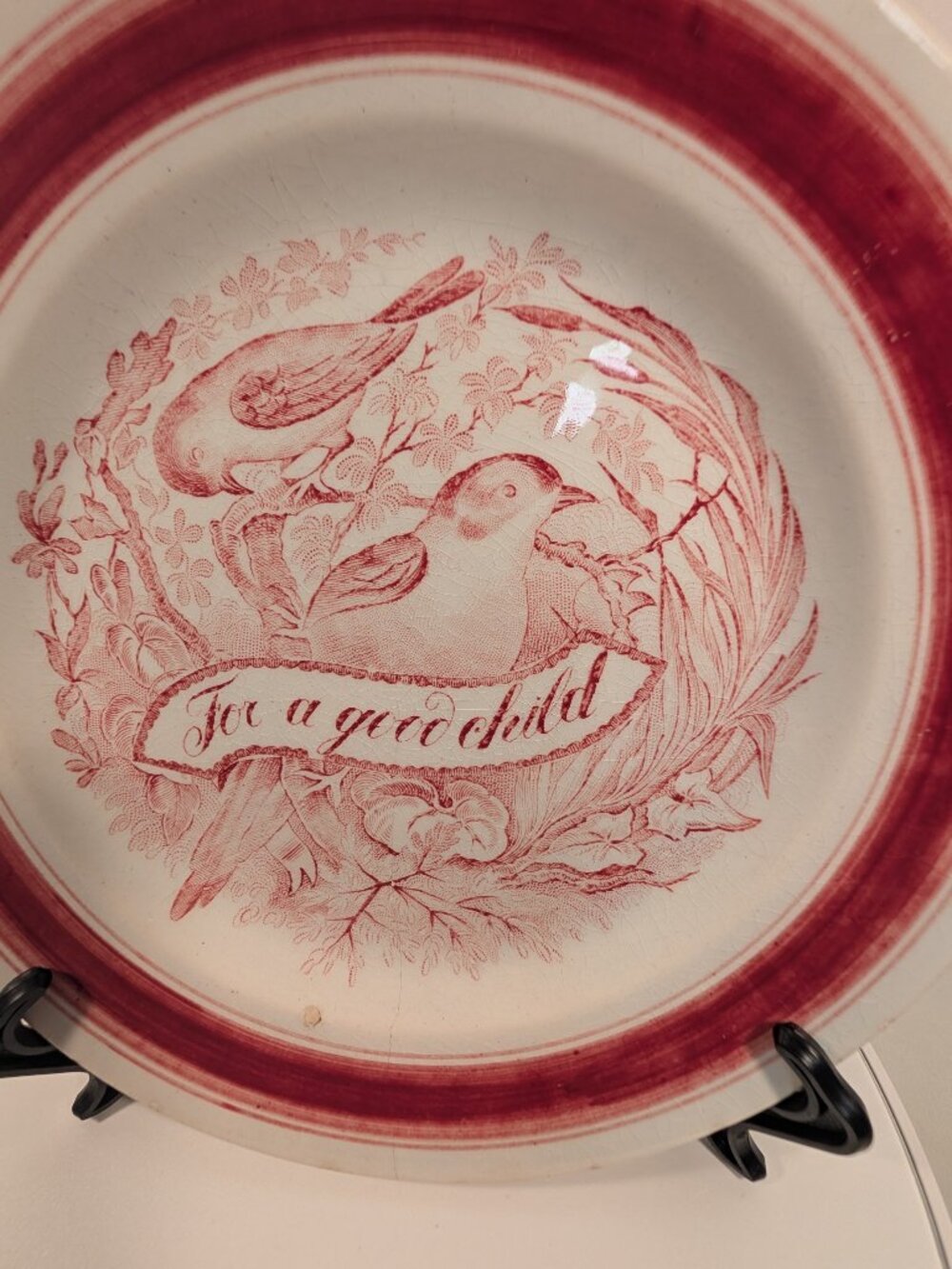 ANTIQUE 1860s CHILD'S TRANSFERWARE PLATE – “FOR A GOOD CHILD”